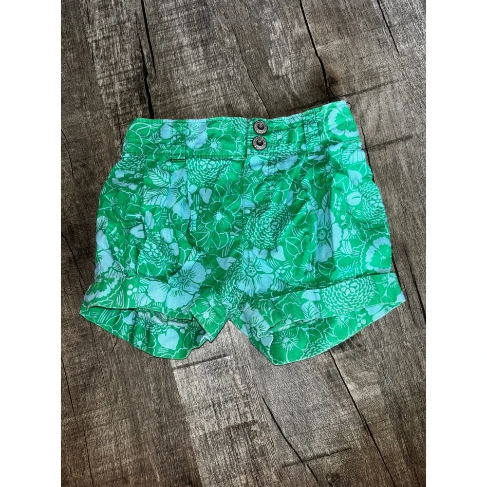OshKosh Bgosh Toddler Girls Green Floral Cotton Cuffed Shorts Size 4T